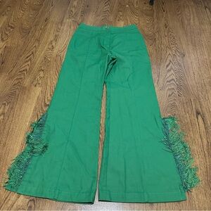 Manoush Green Fringe beaded Flare Pants fancy size 40 unique split cotton 8
